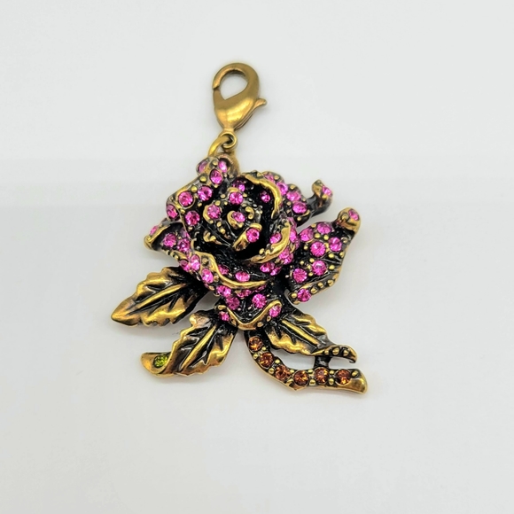 SOLD- Heidi Daus VINTAGE Swarovski Crystal Rose Charm with Lobster Claw - Picture 1 of 8